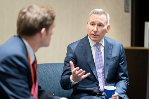 King County, Wash. Executive Dow Constantine discusses his county’s mental health resources with County News Senior Writer Charlie Ban during the 2024 Legislative Conference. Photo by Denny Henry