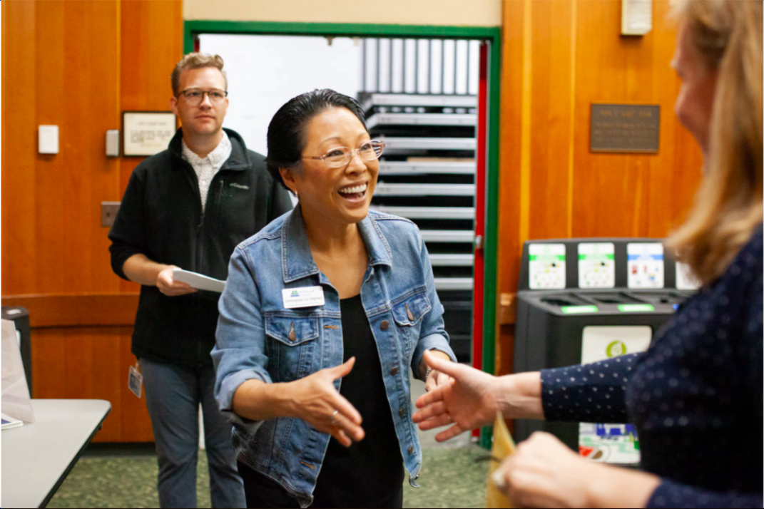 Commissioner Marion Greene (center) at the Hennepin County swearing-in ceremony for Angela Conley (left) and Irene Fernando (right)—the first women of color ever elected to the county board of commissioners. Image courtesy of Hennepin County.