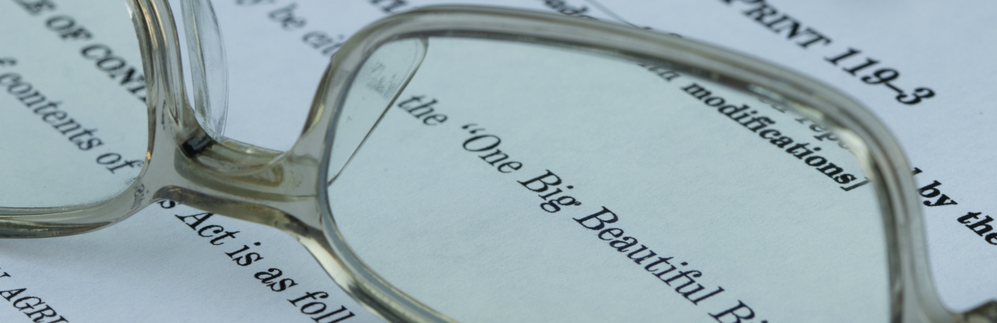 Closeup of the documents of the One Big Beautiful Bill Act