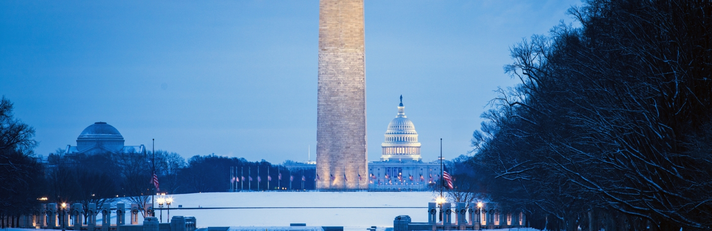 Washington DC snowy winter sunrise