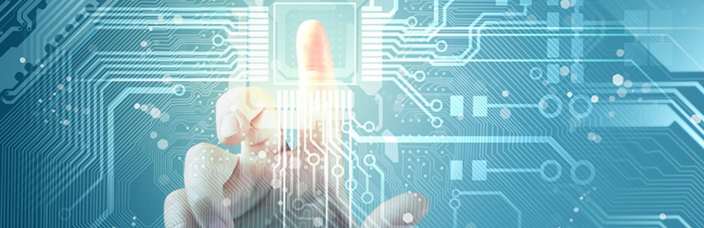 A finger touches a virtual network