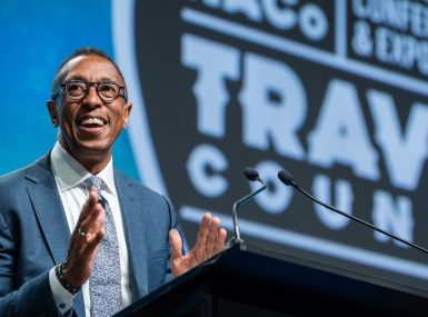 Allan Golston addresses the General Session audience during the 2023 NACo Annual Conference. Photo by Denny Henry