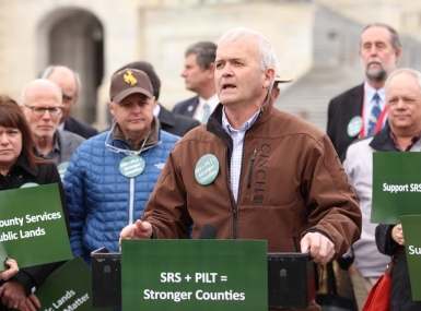 Beaverhead County, Mont. Commissioner Mike McGinley speaks during a public lands rally during the 2018 NACo Legislative Conference. Photo by Jason Dixson