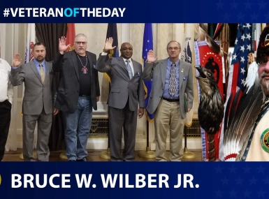 Menominee County, Wis. Veteran Service Officer Bruce Wilber (center and right) when he was honored as the Veteran Administration's Veteran of the Day in 2022.