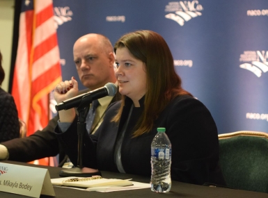 Senate Agriculture Committee staffer Mikayla Bodey describes the coalition of groups — agriculture, nutrition, forestry and rural development — with an interest in the farm bill. Photo by Charlie Ban