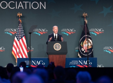 President Joe Biden addresses the General Session audience at the NACo Legislative Conference Feb. 12. Photo by Denny Henry