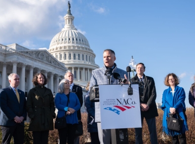 Rep. Marc Molinaro (R-N.Y.) speaks in support of an extension of the Affordable Connectivity Program Tuesday at a Capitol Hill press conference. Fellow members of Congress and county officials also took turns speaking at the rally. Photo by Denny Henry