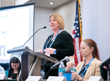 Ramsey County, Minn. Commissioner Trista Martinson, chair of the NACo Veterans and Military Services Committee, addresses members of the group. Photo by Denny Henry