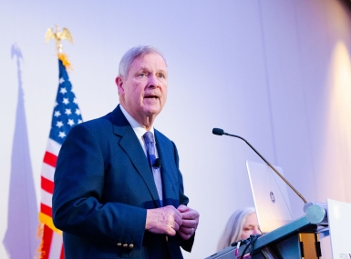 U.S. Department of Agriculture Secretary Tom Vilsack describes the benefits of climate-smart agriculture to NACo’s Rural Action Caucus Feb. 11. Photo by Leon Lawrence III