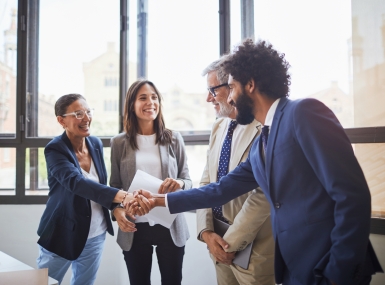 A group of business people shake hands