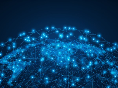 Image of the earth as a globe with blue connecting lights