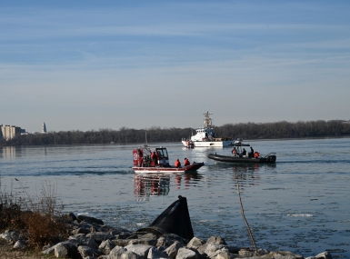 Prince George’s County, Md. Air Boat 847 roams the Potomac River in the aftermath of the fatal Jan. 29 mid-air crash between a passenger jet and a military helicopter.