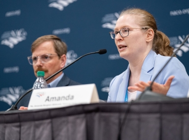 “Humans don’t need to be talked into using technology if they see a clear connection to making our own and other people’s lives better,” Amanda Bergson-Shilcock told the Community, Economic and Workforce Development Policy Steering Committee July 11. Photo by Denny Henry