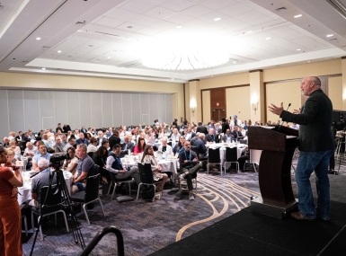 NACo President James Gore addresses the First-Time Attendee Breakfast July 11 at the NACo Annual Conference at the Philadelphia Convention Center. Photo by Denny Henry