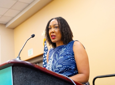 Keli McLoyd, director of Philadelphia’s overdose response unit, speaks to Annual Conference attendees July 11. Photo by Leon Lawrence III