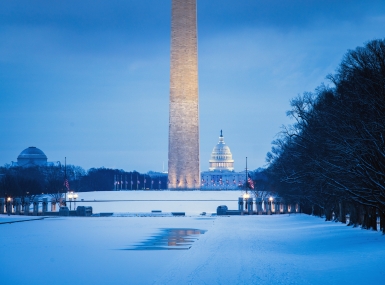 Washington DC snowy winter sunrise