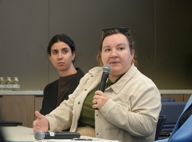 Congressional staffer Logan de La Barre-Hays answers a question Oct. 28 while speaking to NACo’s Intergovernmental Disaster Reform Task Force. Fellow congressional staffer Laren Gros is to her right.Photo by Charlie Ban