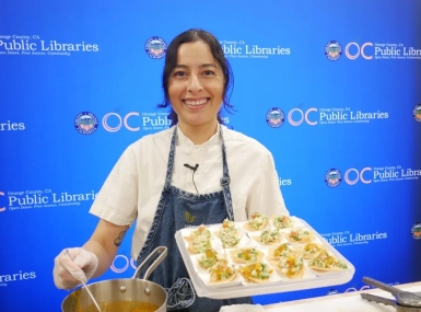 Jocelyn Ramierez cooks cauliflower ceviche at an Orange County, Cali. Library. Photo by Sofia Riascos Gonzalez