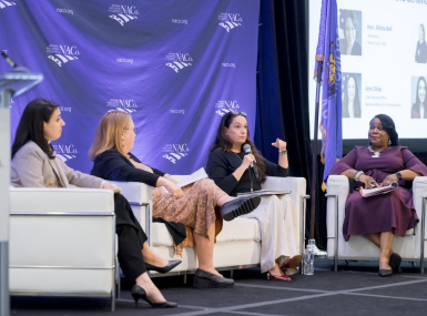 Tisamarie Sherry, Mary Kay Battaglia, Ann Olivia and Alisha Bell discuss housing initiatives. Photo by Front Room Studios