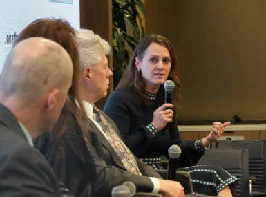 Ann Lichter, director of Resource Rural, tells county officials to offer feedback on federal programs during a RAC Fly-In panel discussion. Photo by Charlie Ban