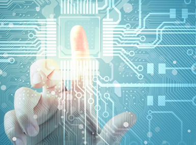 A finger touches a virtual network