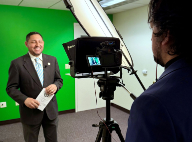 Riverside County, Calif.’s Pep Fernandez prepares to deliver an engaging 90-second account of a county board meeting.