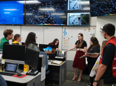 A group of Howard County, Md. personnel train to triage 911 calls.