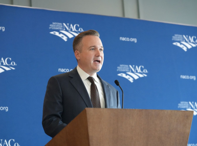 NACo President J.D. Clark delivers a “State of the Counties” address to members of the National Council of County Association Executives Jan. 14 in Washington, D.C. Photo by Charlie Ban