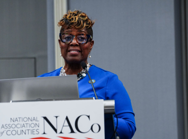 Prince William County, Va. Supervisor Andrea Bailey discusses the success of the county’s Crisis Receiving Center Feb. 21 during a meeting of the NACo Health Policy Steering Committee. Photo by Leon Lawrence III