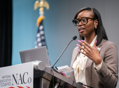 NACIO President Schuyler Harding discusses the importance of storytelling at a NACo-NACIO workshop on the topic. Photo by Denny Henry