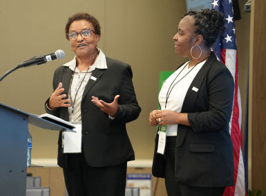 Holmes County, Miss. Supervisor Debra Mabry and County Administrator Tiffany Williams present their industrial park development plan May 27 at the Rural Leaders for Economic Mobility Capstone in Washington, D.C. Photo by Charlie Ban