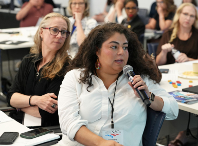 Thurston County, Wash. Commissioner Carolina Mejia answers a question during NACo’s Public Health Leadership Academy June 4 in Washington, D.C. To her right is Dr. Jen Freiheit, director of the Thurston County Public Health and Social Services Department. Photo by Charlie Ban