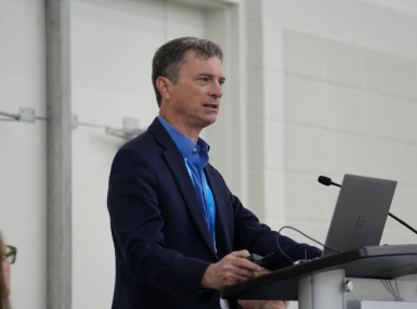 Forsyth County, N.C. Attorney Gordon Watkins describes how to build a relationship between a county elections office and the county attorney while addressing the Finance, Pensions and Intergovernmental Affairs Steering Committee. Photo by Charlie Ban