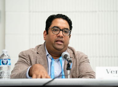 Veneeth Iyengar, executive director of ConnectLA, spoke during a Q&A session titled “BEAD in Motion: Louisiana’s GUMBO Path and Beyond” Friday before members of NACo’s Telecommunications and Technology Policy Steering Committee. Photo by Denny Henry