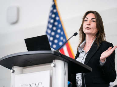 Corinne Duncan, elections director in Buncombe County, N.C., recounts running the 2024 presidential election through Hurricane Helene. Photo by Denny Henry