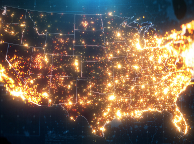 Map of US with lights