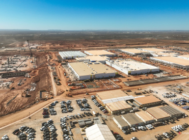 The Crusoe data center campus broke ground in June 2025 and inlcudes six buildings. Photo courtesy of Crusoe