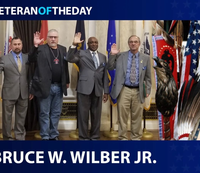 Menominee County, Wis. Veteran Service Officer Bruce Wilber (center and right) when he was honored as the Veteran Administration's Veteran of the Day in 2022.
