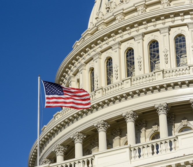 Closeup of Capitol and flag