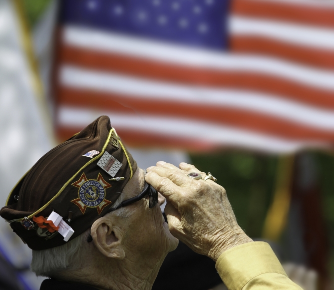 Veteran saluting flag