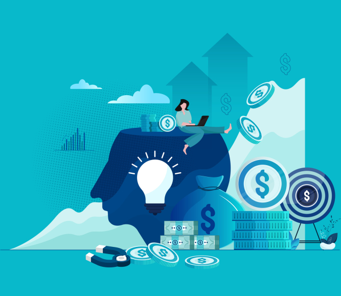 Isometric business woman working on rising arrow