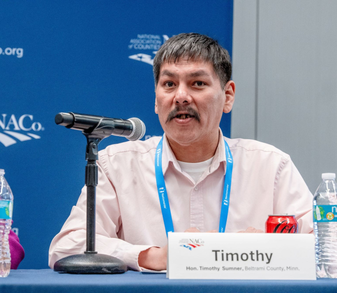 Beltrami County, Minn. Commissioner Timothy Sumner, a member of the Red Lake Nation, speaks at a tribal relations workshop. Photo by Leon Lawrence III
