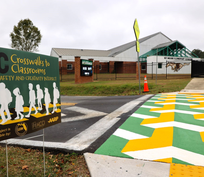 Leon County, Fla. unveiled the first elevated and artistic crosswalk in its “Crosswalks to Classrooms”  series Nov. 13, 2023 on Dempsey Road. Photo courtesy of Leon County