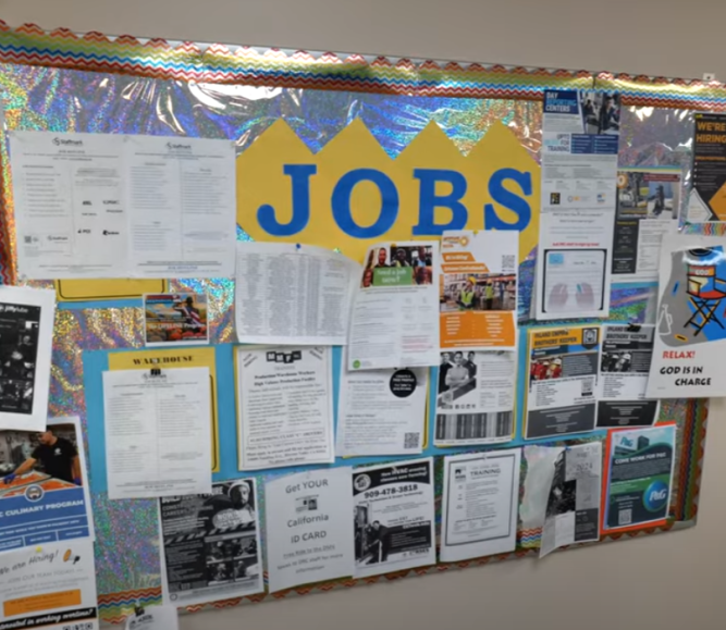 A job board at a Riverside County, Calif. day reporting center keeps participants aware of opportunities.