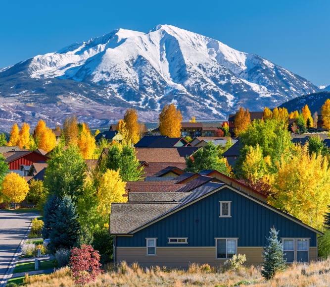 Residential neighborhood in Colorado at autumn