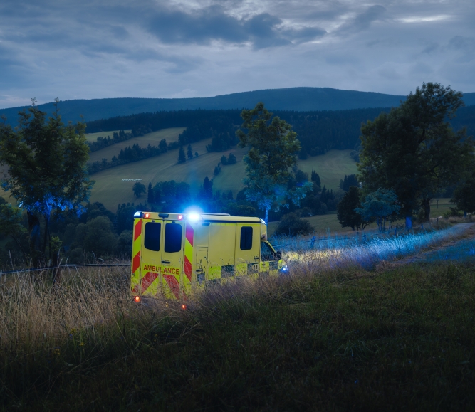 Ambulance of emergency medical service on road
