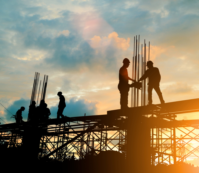 Silhouette of engineer and construction team working at site