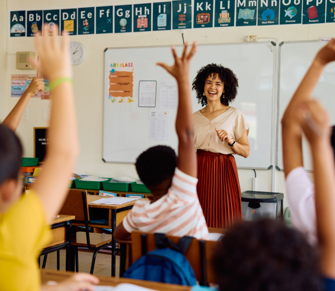 Teacher in classroom with students