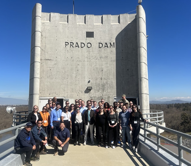 NACo Federal Fellowship Initiative visits the Prado Dam in Riverside County, Calif., a flood risk management project constructed, owned and operated by the US Army Corps of Engineers, to discuss permitting reform.