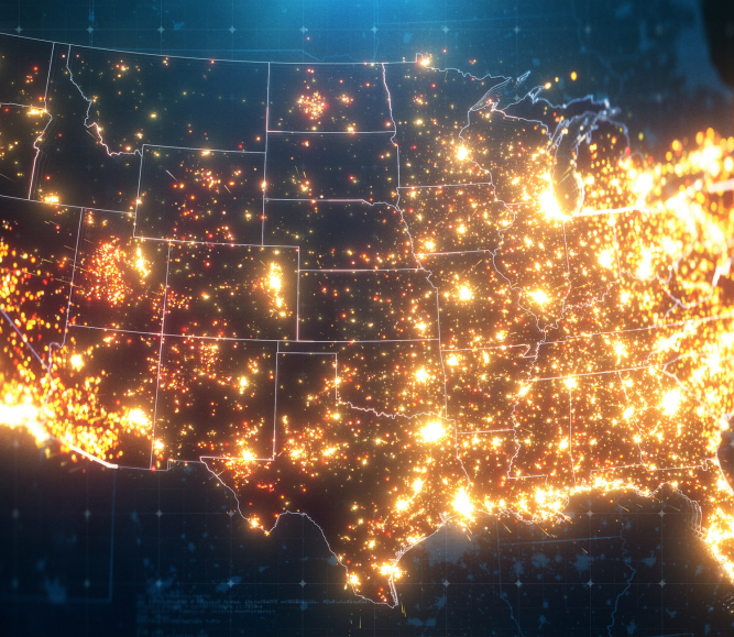 Map of US with lights